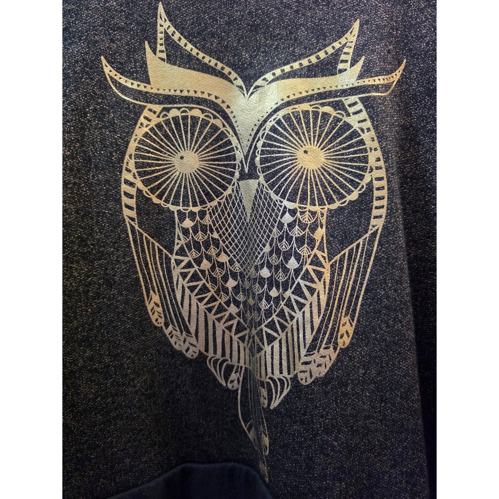 LOL Vintage Black Gold Metallic Owl Graphic Sweatshirt Lurex Shimmer Large - Picture 3 of 8